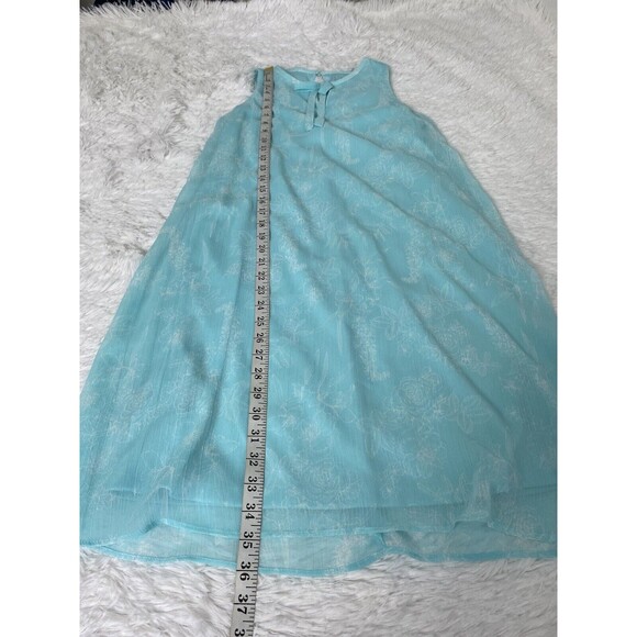 Chaps Mini Dress Aqua Turquoise Women's Size S-4 Chiffon Bow Tie Sleeveless - Picture 5 of 13